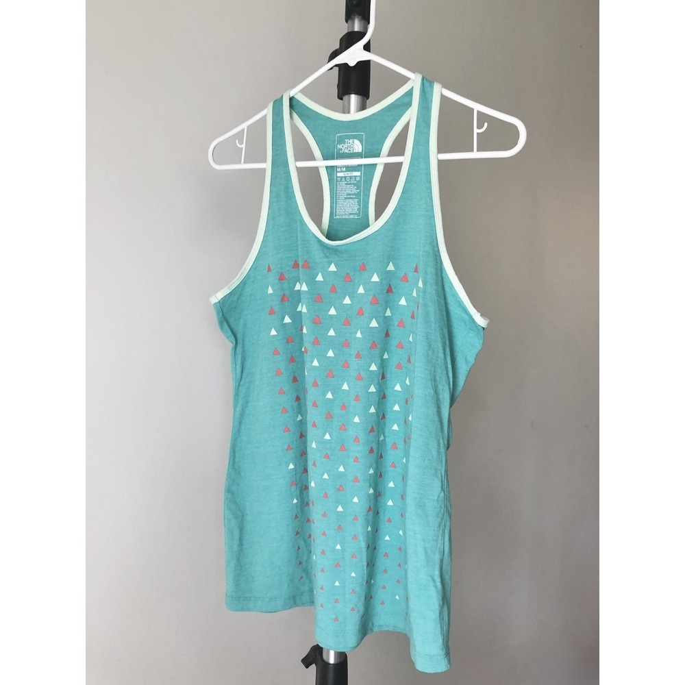 The North Face Womens Slim Fit Racerback Tank Top Teal Triangle Print Medium